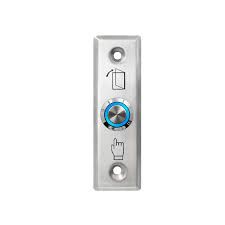 BOTON DE SALIDA DE ACERO INOXIDABLE, TAMAÑO DEL PANEL: 91 * 28 MM, SOBRESALE 38 MM, SALIDA: 5 CABLES (12V / GND / NO / NC / COM), INDICADOR LED DE ANILLO AZUL (ROJO / VERDE OPCIONAL).