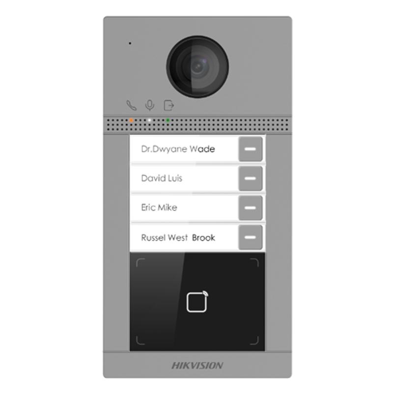 FRENTE DE PORTERIA HIKVISION, CAMARA 2MP, ACCESO A LA ESTACION INTERIOR DE 1 CANAL, WI-FI ,POE ESTANDAR / 12 VDC,MODULO DE LECTURA DE TARJETAS MIFARE,RS-485, ENTRADA DE ALARMA DE 4 CANALES, 2 RELES PARA CONTROL DE BLOQUEO DE PUERTA, IP65