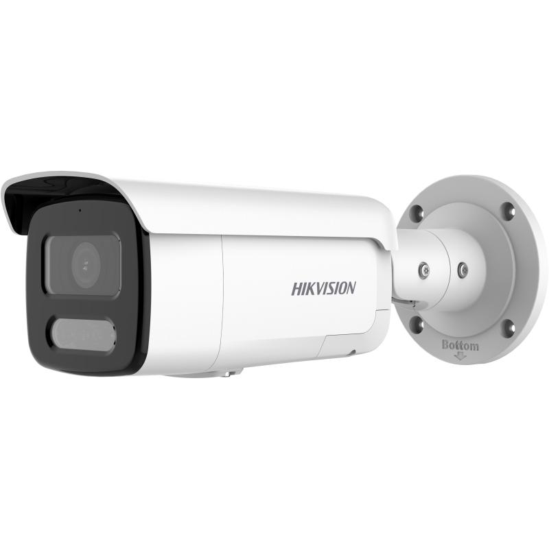 CÁMARA HIKVISION IP BULLET  4 MPX, ACUSENSE (DARKFIGHTER), IR 60 MTS, LUZ ESTROBOSCÓPICA ACTIVA Y ALARMA SONORA,  12VDC Y POE IP67