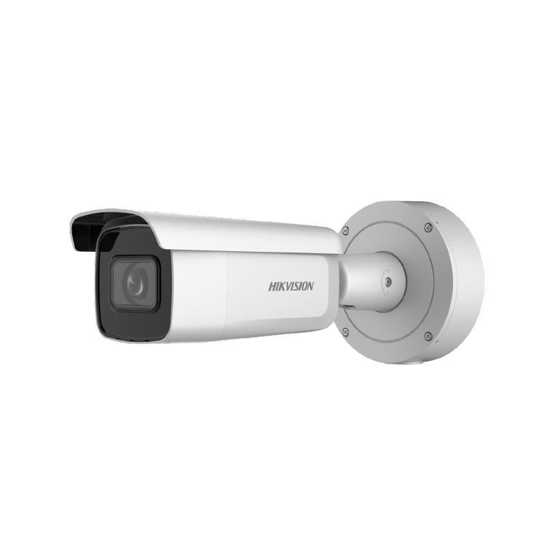 CÁMARA HIKVISION IP BULLET 4 MPX, ACUSENSE (DARKFIGHTER), CON CAJA INCLUIDA, LENTE VARIFOCAL MOTORIZADA DE 2,8 A 12MM, IR 60 MTS, RANURA PARA TARJETA MICRO SD HASTA 512GB 12VDC Y POE IP66, IK10, 1E/S DE ALARMA, 1E/S DE AUDIO