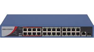 SWITCH NO ADMINISTRABLE HIKVISION 24 PUERTOS POE, 1 UPLINK RJ45, 1 UPLINK SFP, POE BUDGET 250W