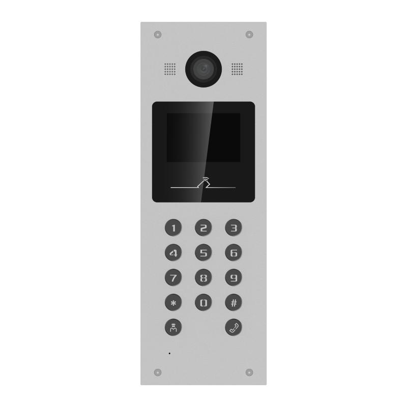 Frente de portero Hikvision IP de 3,5 pulgadas Pantalla LCD, IP65, lectura de tarjetas, RJ45, RS-485, entrada de alarma, relé, Wiegand