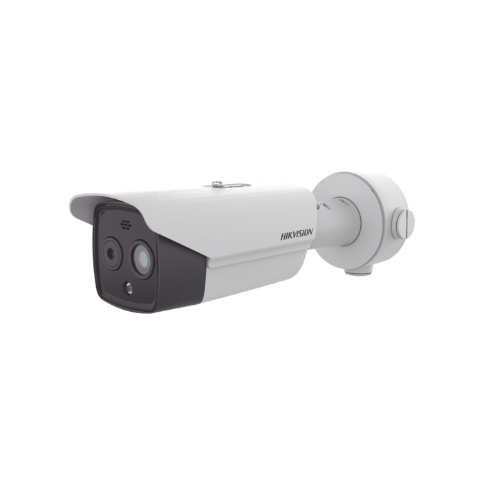 CAMARA TERMICA HIKVISION, LENTE 7MM, DUAL VISIÓN 4 MEGAPIXEL 30 MTS IR, IP67, POE, DETECCIÓN DE TEMPERATURA, MICROSD
