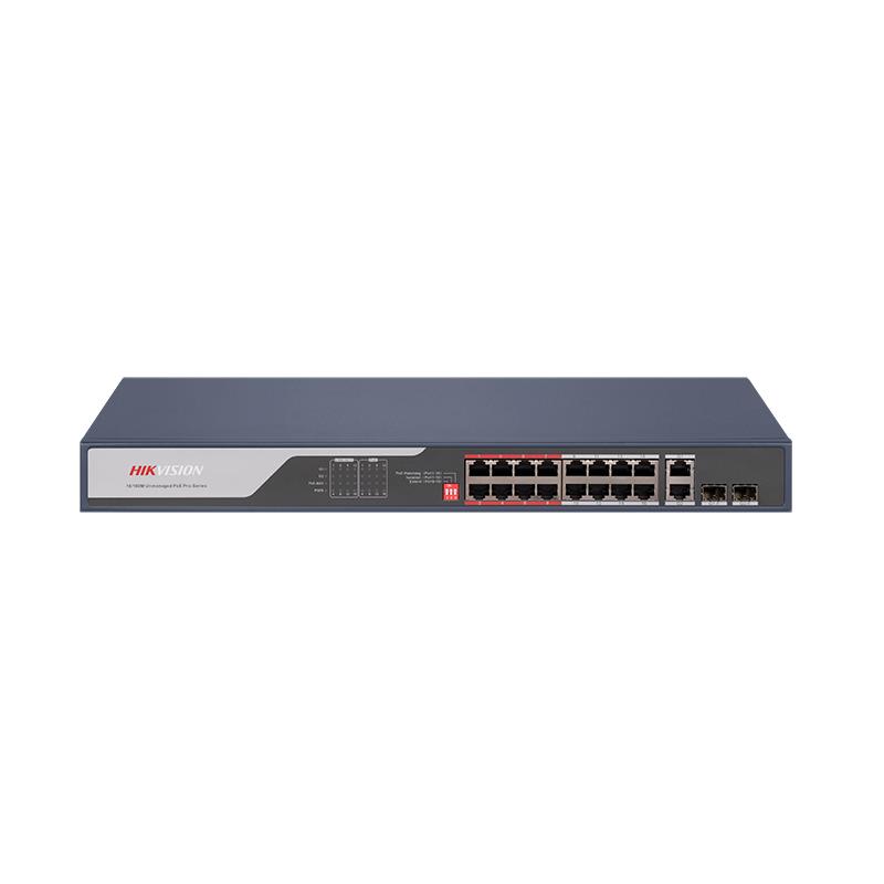 Switch 16 puertos PoE, 2 UPLINK GB, 1 SFP, no administrable, 130 W