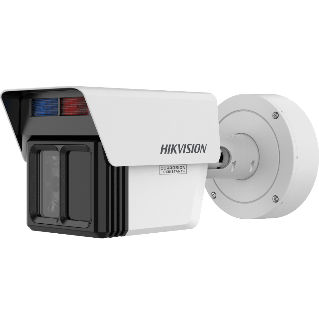 Camara IP bullet Triple Lente 4 MP + 2 MP +2 MP, Lente Fijo 4 MM +12 MM + 25 MM, 2 Micrófonos, sirena, IP67, IK10