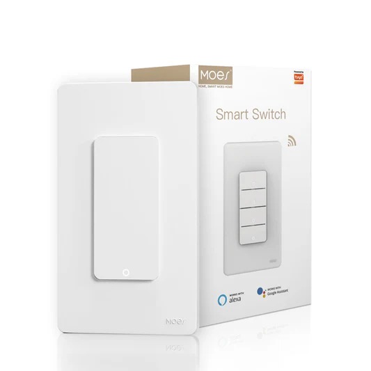 Tecla Smart WIFI de 1 canal. Vivo + Neutro. Color Blanco. Tecla mecánica - MOES