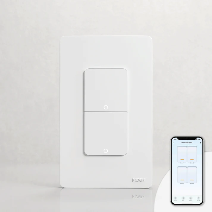 Tecla Smart WIFI de 2 canales. Vivo + Neutro. Color Blanco. Tecla mecánica - MOES