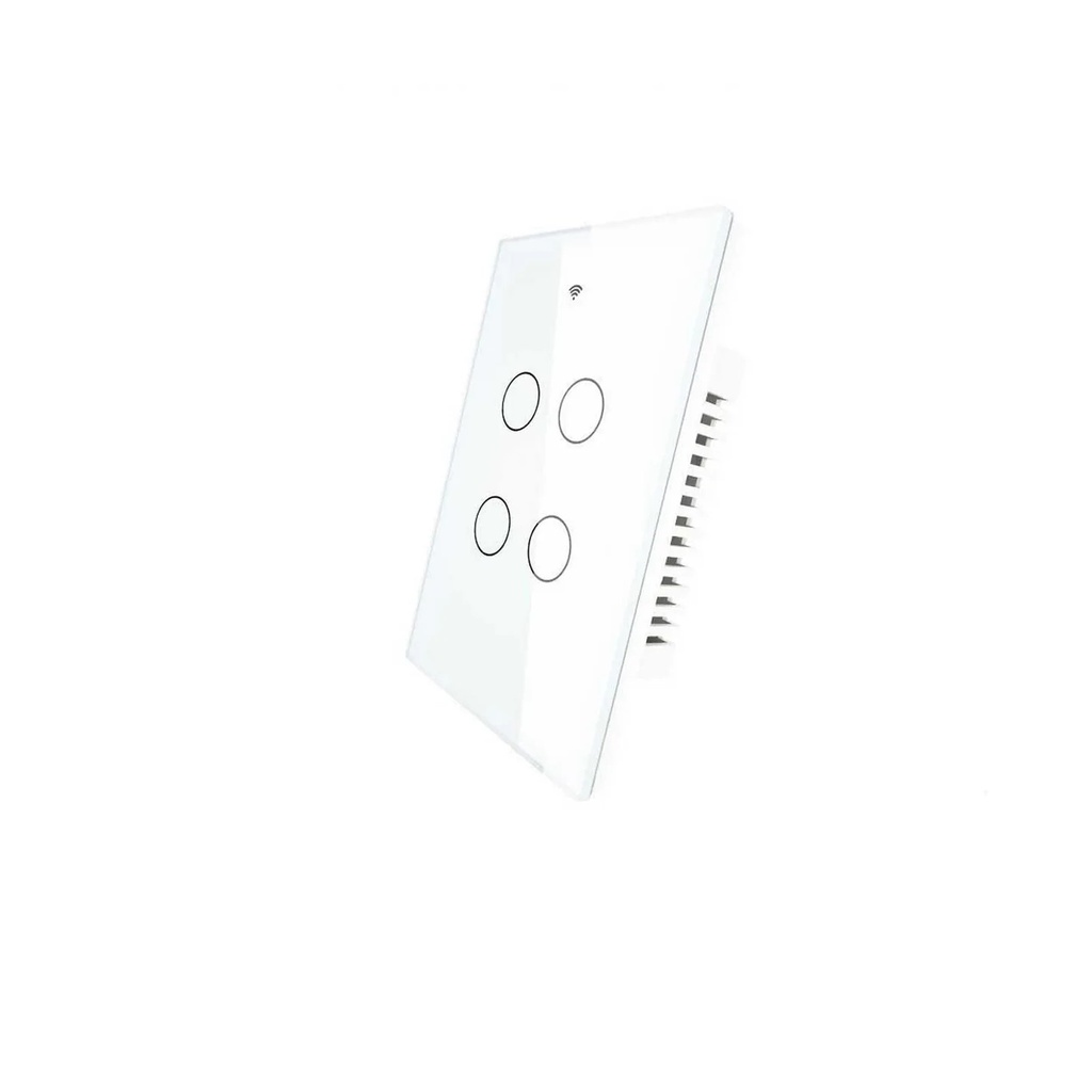 Tecla Smart WIFI de 4 canales. Vivo solo. Color Blanco. Tecla touch. Panel de vidrio - MOES