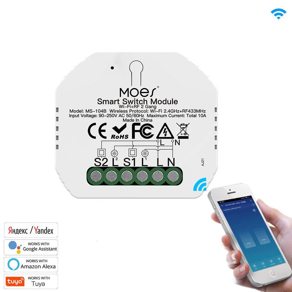 Mini Switch WIFI. Max 10A, 2 Canales - MOES