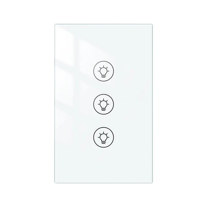 Tecla Dimmer Smart WIFI de 3 canales. Vivo + Neutro. Color Blanco. Tecla touch. Panel de vidrio - MOES