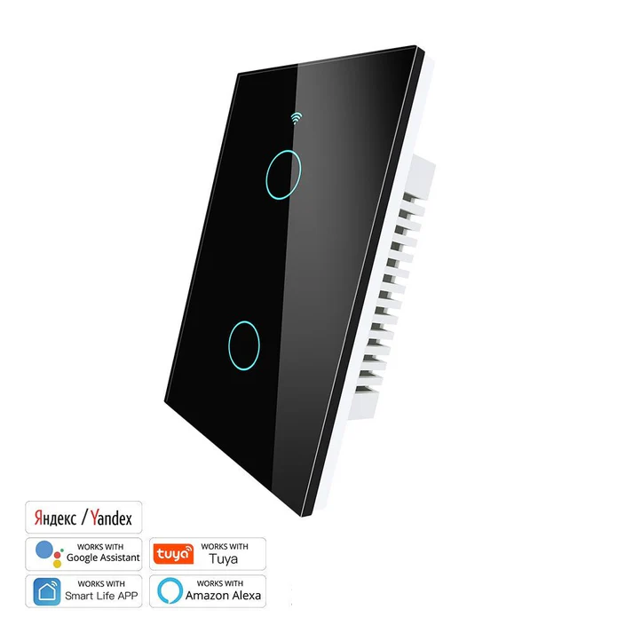 Tecla Smart WIFI de 2 canales. Vivo solo. Color Negro. Tecla touch. Panel de vidrio - MOES