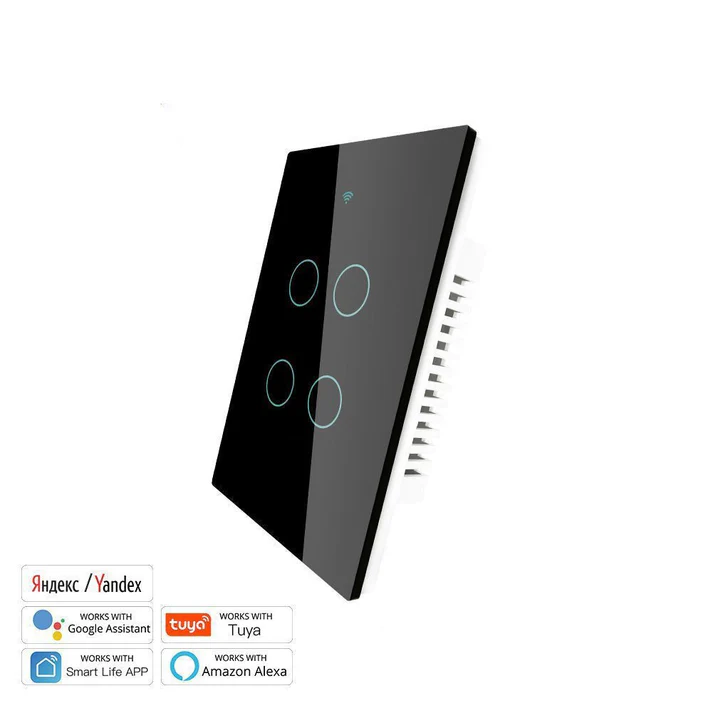 Tecla Smart WIFI de 4 canales. Vivo solo. Color Negro. Tecla touch. Panel de vidrio - MOES
