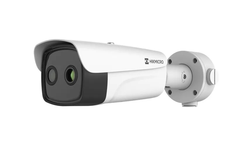 CÁMARA TÉRMICA HIKMICRO BULLET BIESPECTRO, TÉRMICA 640×512 LENTE 10 MM, ÓPTICA 4 MP, MEDICIÓN −20 A 650 °C, DETECCIÓN DE FUEGO Y HUMO, POE, IP67
