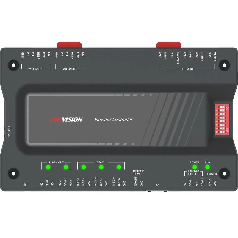 CONTROLADOR HIKVISION DE ACCESO PARA ASCENSORES, TCP/IP, 10.000 USUARIOS, 30.000 TARJETAS, 100.000 EVENTOS, INTERFACES RS-485 Y WIEGAND