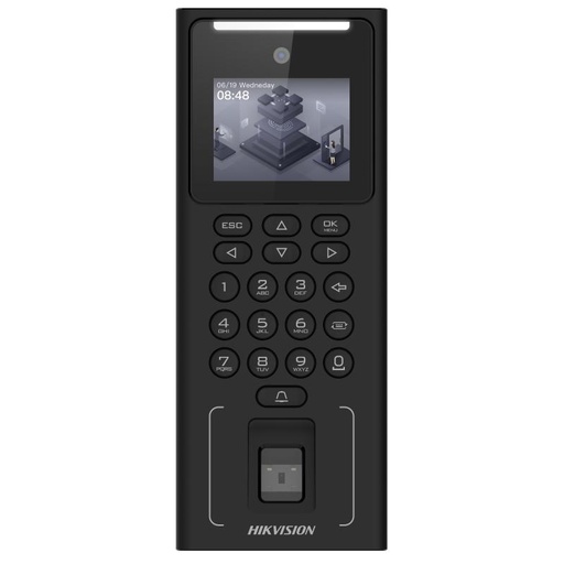[DS-K1T321MFWX] CONTROL DE ACCESO HIKVISION CON RECONOCIMIENTO FACIAL, LCD DE 2,4 PULGADAS, 2 MPX, WI-FI, ROSTRO, HUELLA, TARJETA, PIN, PROTOCOLOS ISAPI E ISUP 5.0, RS-485, 12 VCC