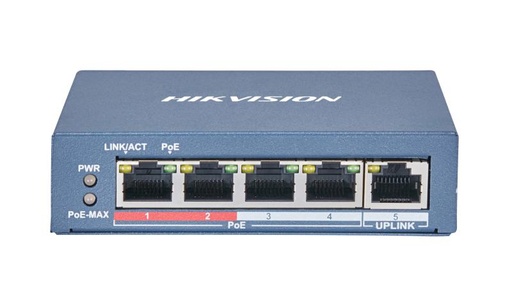 [DS-3E0105P-E] Switch Hikvision 4 puertos POE, no administrado, 1 up-link, 65w, 48 VDC, 1.35 A