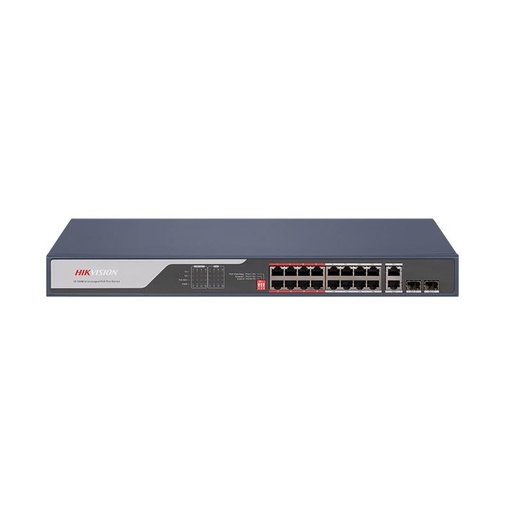 [DS-3E0318P-E] Switch 16 puertos PoE, 2 UPLINK GB, 1 SFP, no administrable, 130 W