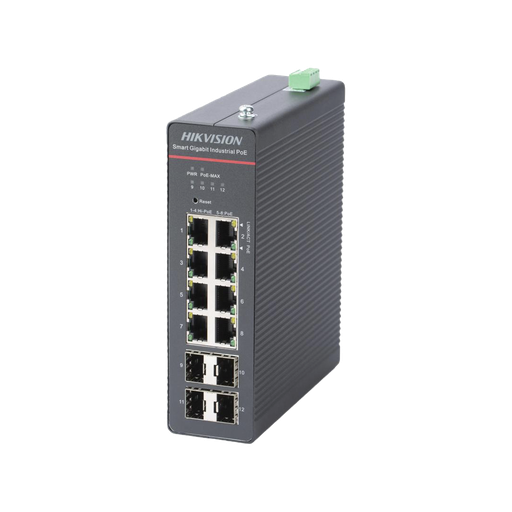 [DS-3T1512HP-SI-8P4FKIT(240W)] Switch Hikvision Gigabit PoE+, Industrial, Administrable, 4 Gigabit PoE+ (90 W), 4 Puertos Gigabit PoE+(30 W), 4 Puertos Gigabit SFP, 300 W