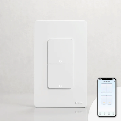 [WS-B-US2-N-WH-MS] Tecla Smart WIFI de 2 canales. Vivo + Neutro. Color Blanco. Tecla mecánica - MOES