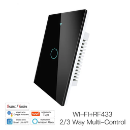 [WRS-US1-BK-MS] Tecla Smart WIFI de 1 canal. Vivo + Neutro. Color Negro. Tecla touch. Panel de vidrio - MOES